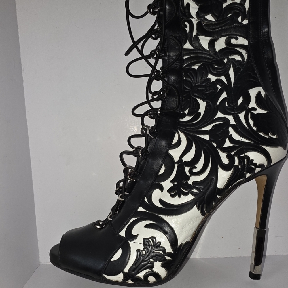 Balmain Lace-Up Laser-Cut Leather Thigh Boots Size 41 - Picture 10 of 16